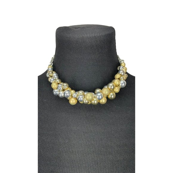 LC Lauren Conrad Signed Faux Silver Gold Round‎ Beaded Bauble Chain Necklace - Picture 1 of 8